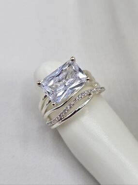 Swarovski Crystal Elements Silver Statement Ring Clear Size 6.5 Prom Bridal